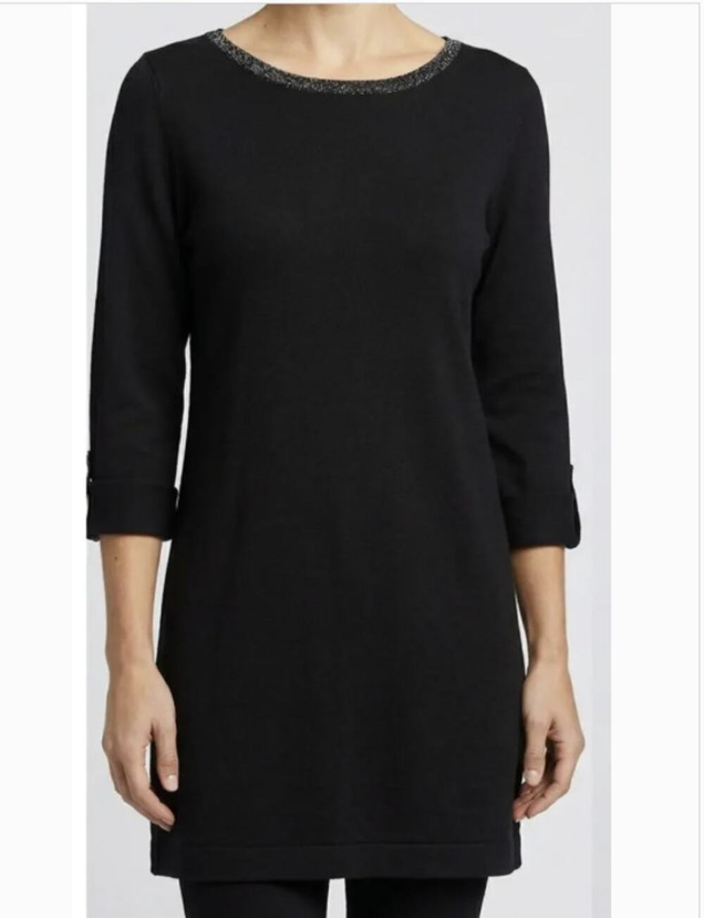 d & co. Denim & Co. Small Womens Black Knit Tunic Sweater Cotton Acrylic